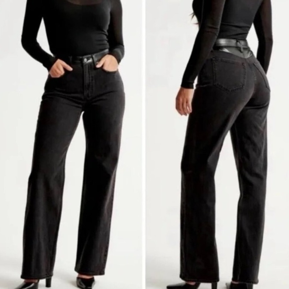 Abercrombie & Fitch The 90’s Relaxed Jean High Rise Black/Faux Leather